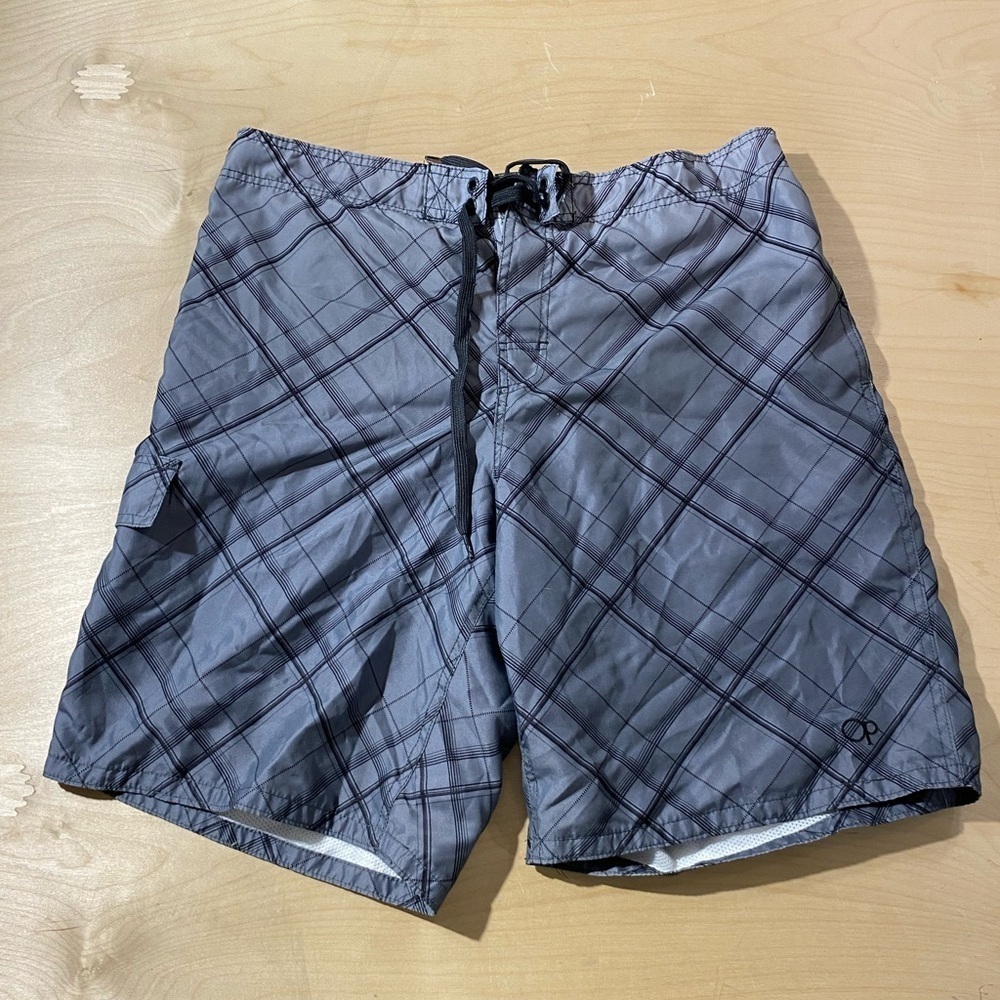 OP Charcoal Plaid Men's Swim Shorts XL (40-42) (NP)